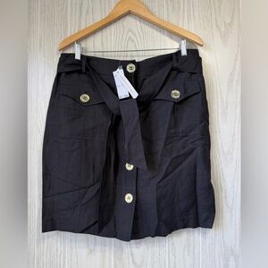 Adrienne Vittadini Black Linen Blend Utility Button Skirt Size 12 NWT